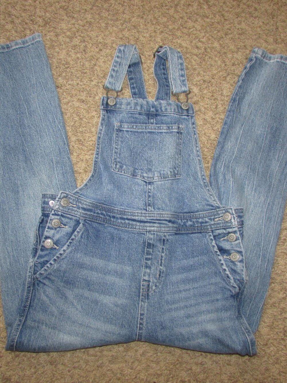 NWOT Cat & Jack Large 10/12 Stretch Blue Denim Bib Overalls Jeans Straight